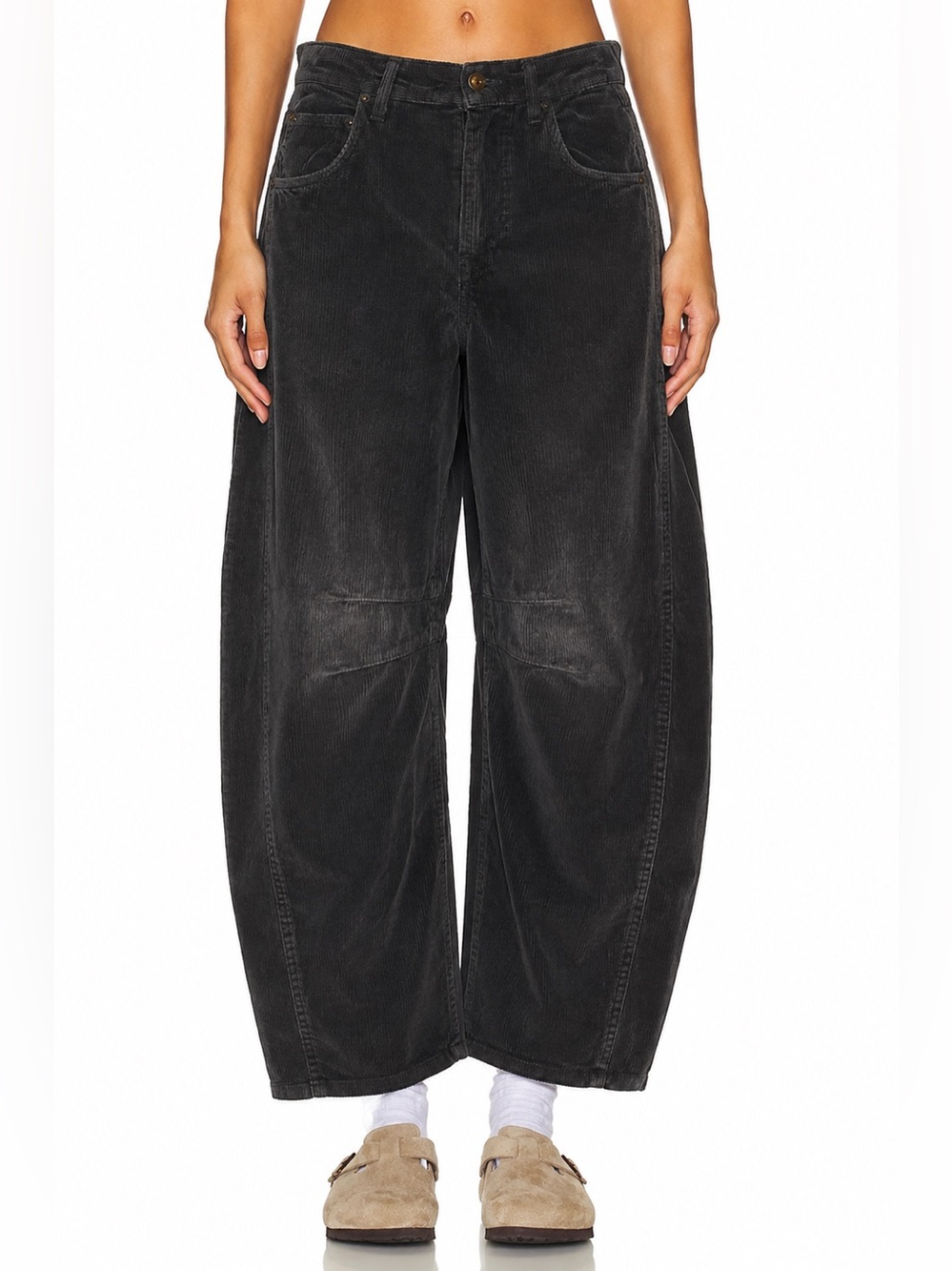 Free People Good Luck Mid-Rise Cord Barrel Jeans 30 NWOT